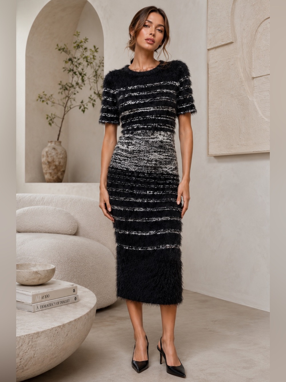 ANTHROPOLOGIE x YOANA BARASCHI Black Gray Eyelash Knit Sheath Dress Whimsigoth